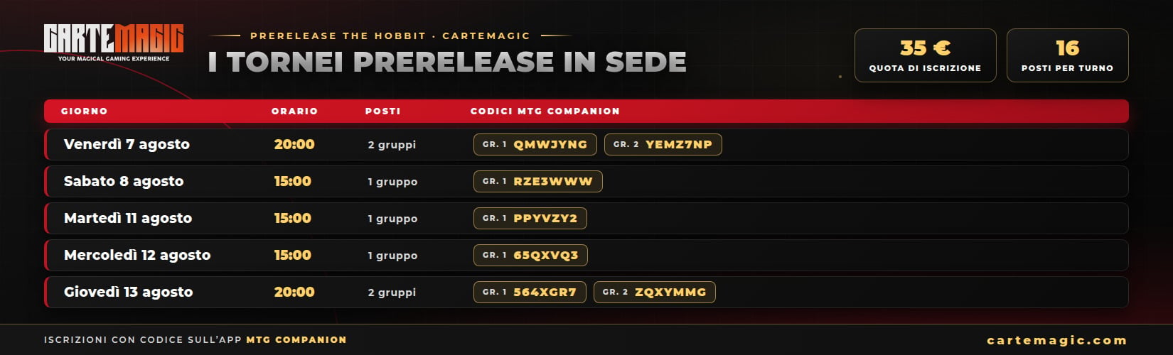 cm prerelease mtg tornei CarteMagic Prerelease MTG: guida completa + 6 eventi The Hobbit da noi